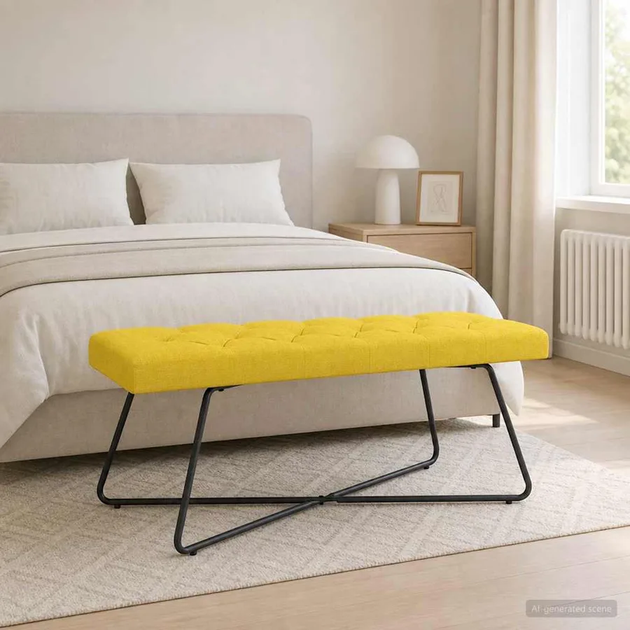 Banc avec capitonnage bouton Jaune clair 110 x 40 x 46 cm Tissu - 5