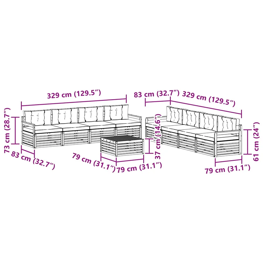 Ensemble de canapés d'extérieur 9 pc Blanc et Beige Polyester - 7