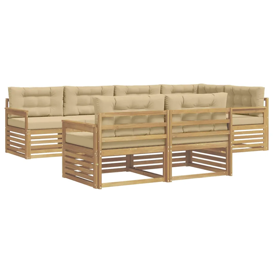Ensemble de canapés d'extérieur 7 pc Blanc et Beige Polyester - 2