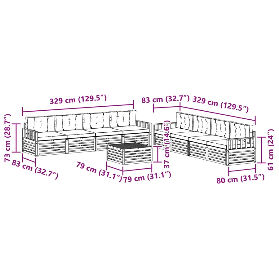 Ensemble de canapés d'extérieur 9 pc Blanc et Beige Polyester - 7