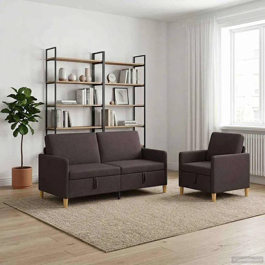 Canapé avec rangement 2 pcs Marron foncé Polyester
