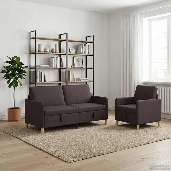 Canapé avec rangement 2 pcs Marron foncé Polyester