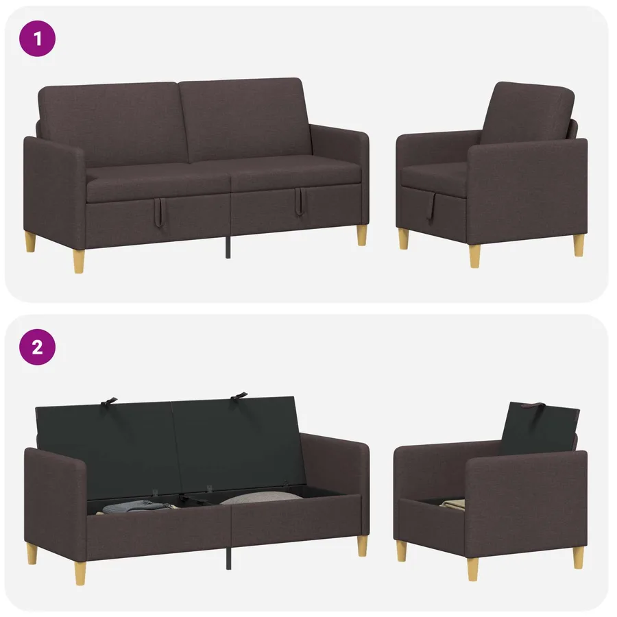 Canapé avec rangement 2 pcs Marron foncé Polyester - 4