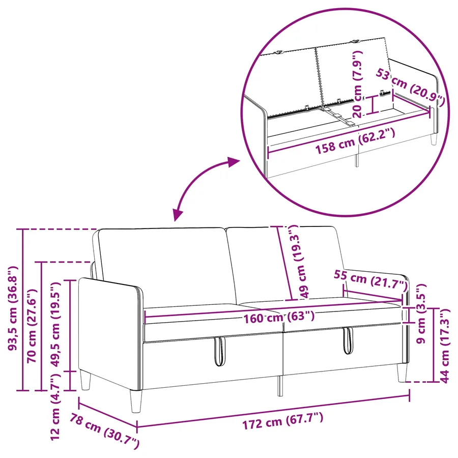 Canapé avec rangement 2 pcs Marron foncé Polyester - 5