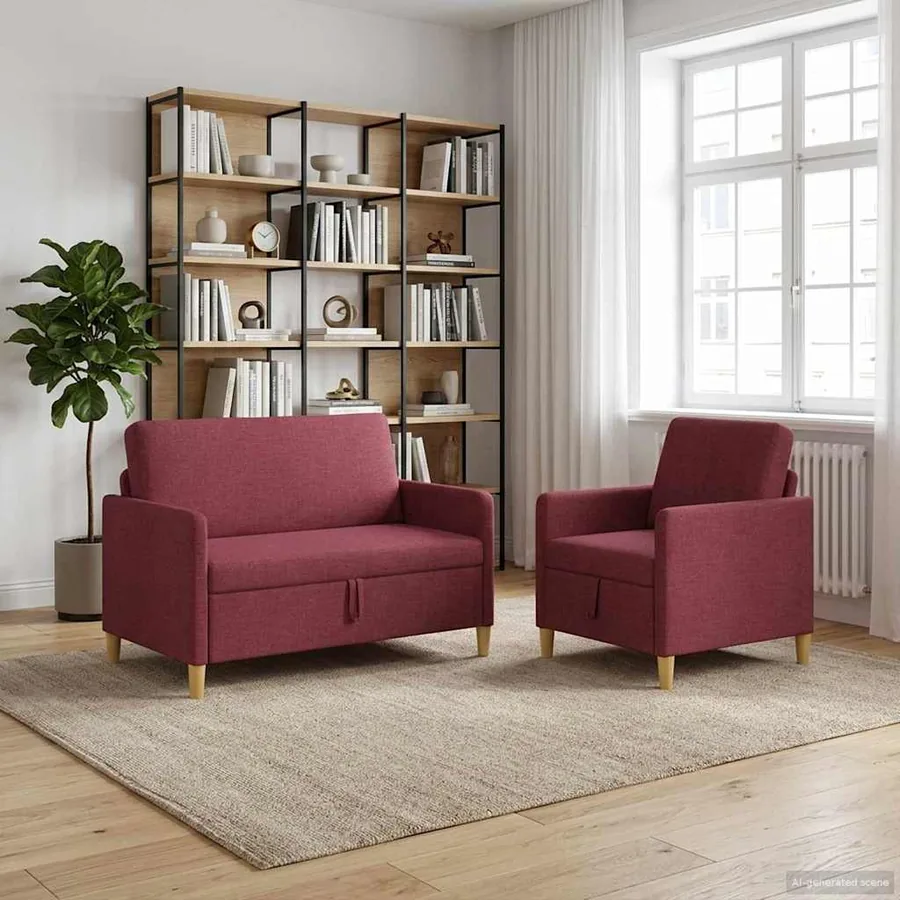 Canapé avec rangement 2 pcs Bordeaux Polyester