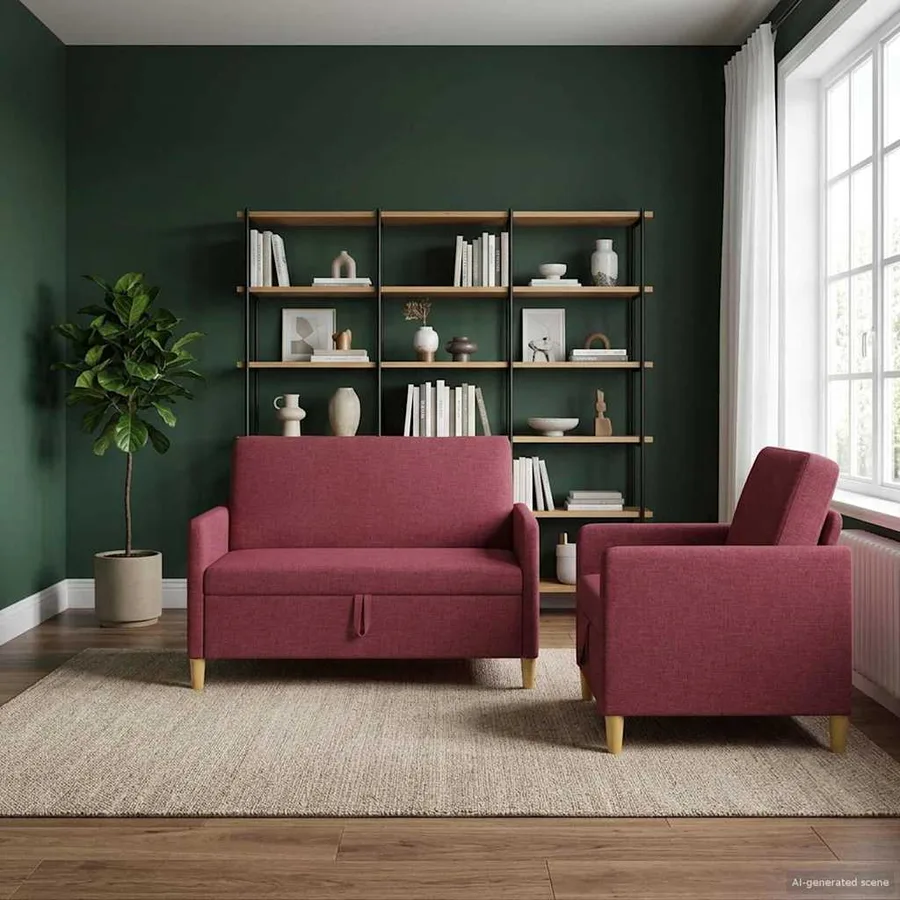 Canapé avec rangement 2 pcs Bordeaux Polyester - 3