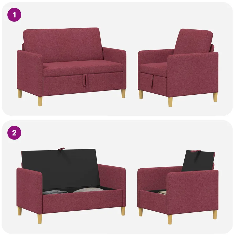 Canapé avec rangement 2 pcs Bordeaux Polyester - 7