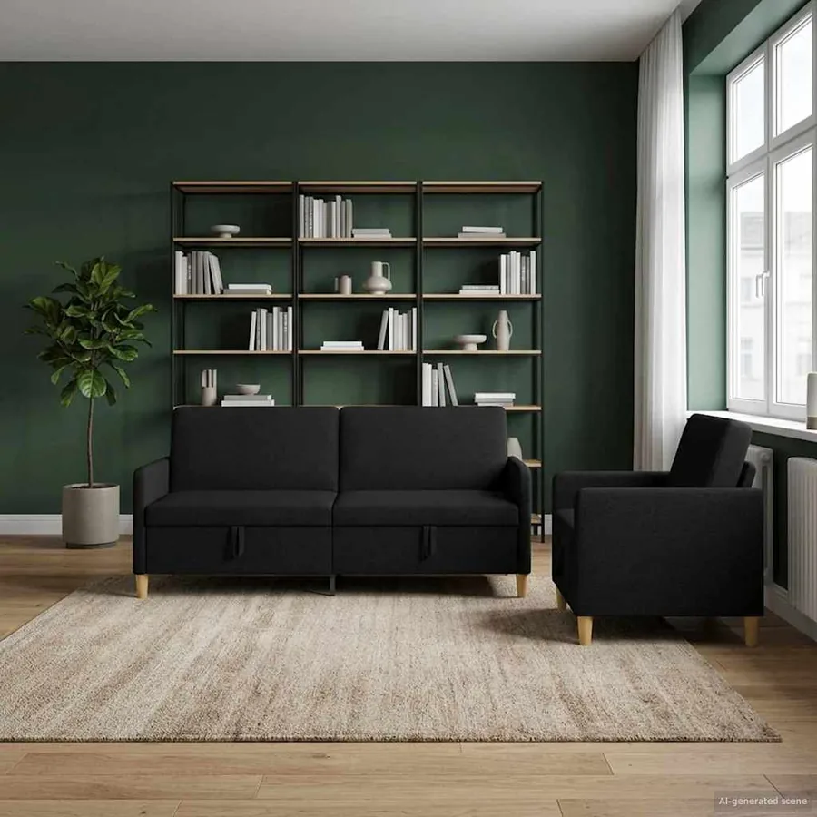 Canapé avec rangement 2 pcs Noir Polyester