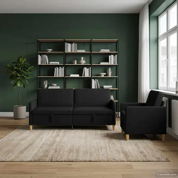 Canapé avec rangement 2 pcs Noir Polyester