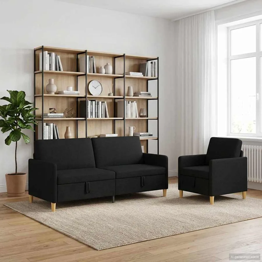 Canapé avec rangement 2 pcs Noir Polyester - 3