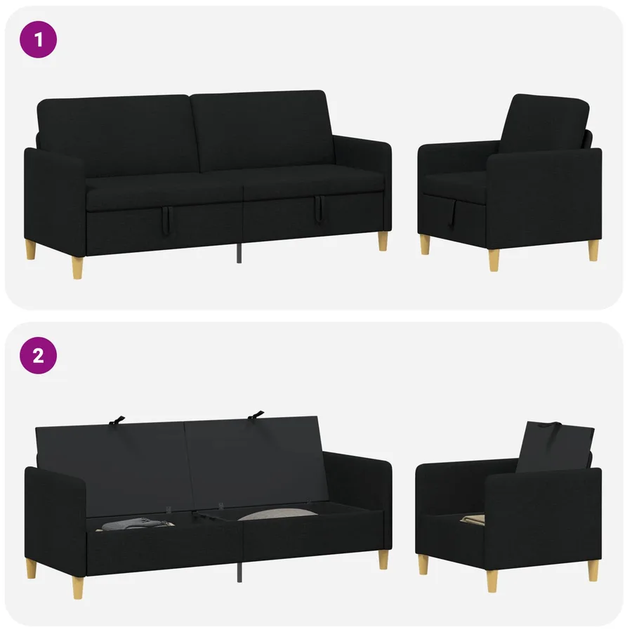 Canapé avec rangement 2 pcs Noir Polyester - 4