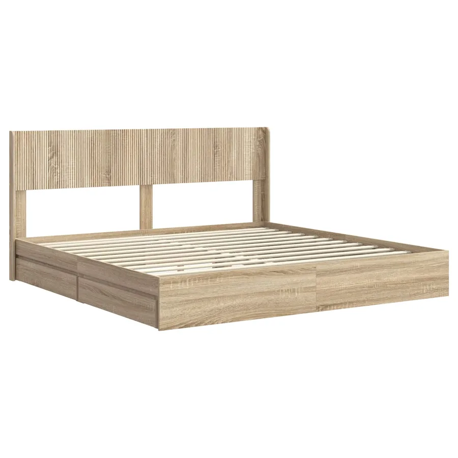 Cadre de lit avec rangement et tête de lit Chêne Sonoma - 4