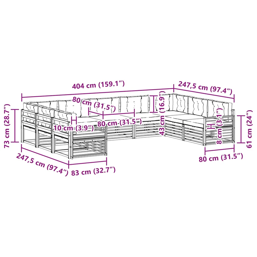 Ensemble de canapés d'extérieur 9 pc Blanc et anthracite - 8