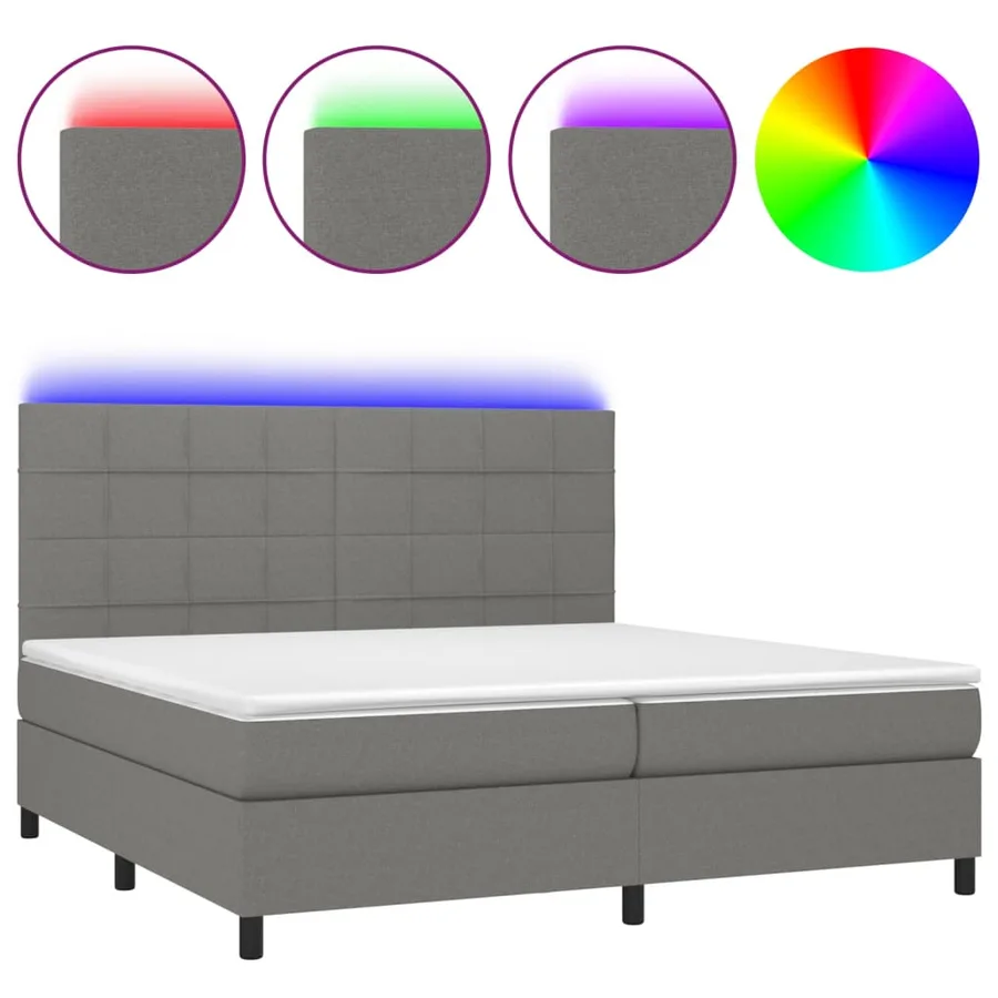 Sommier à lattes de lit et matelas et LED Gris foncé 200x200 cm - 2
