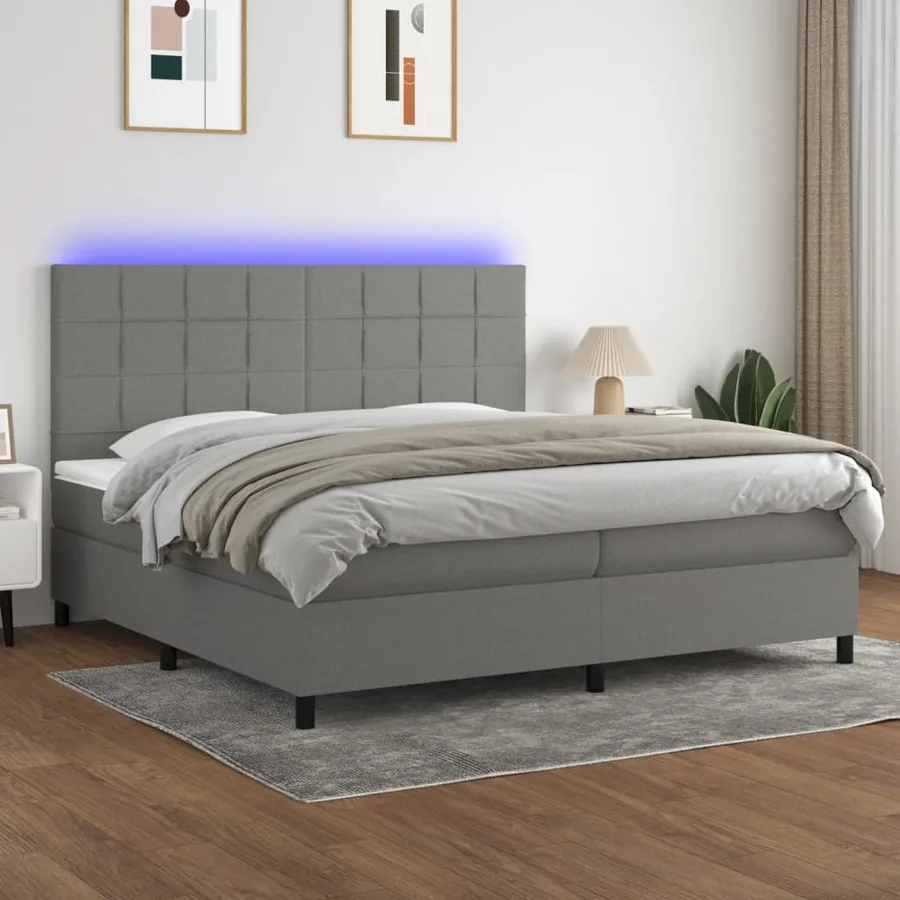 Sommier à lattes de lit et matelas et LED Gris foncé 200x200 cm - 4