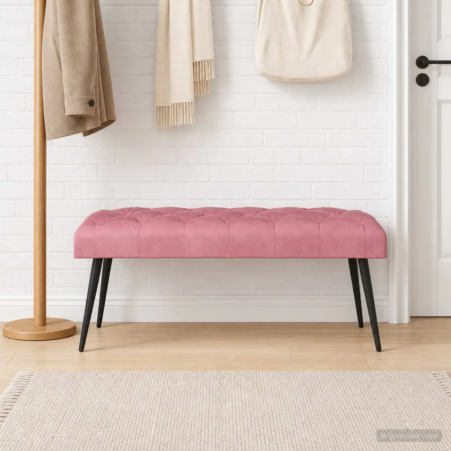 Banc avec capitonnage bouton Rose 110 x 40 x 46 cm Velours - 3