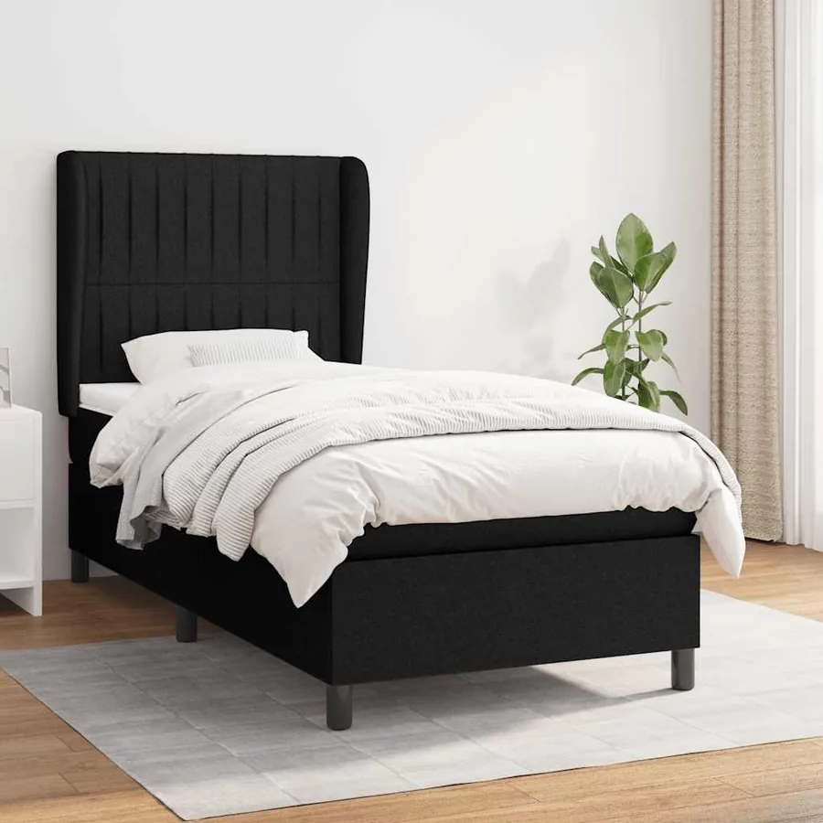 Sommier à lattes de lit avec matelas Noir 90x190 cm Tissu
