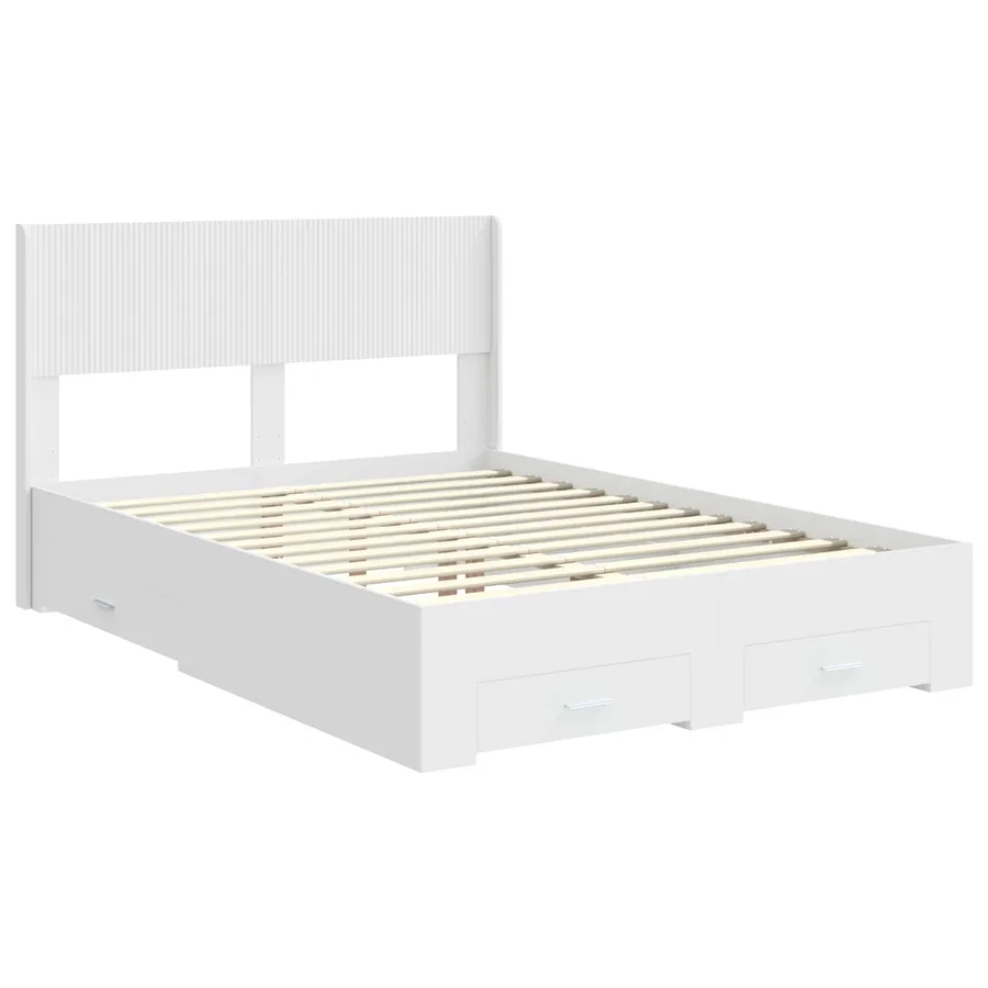 Cadre de lit avec rangement et tête de lit Blanc - 4