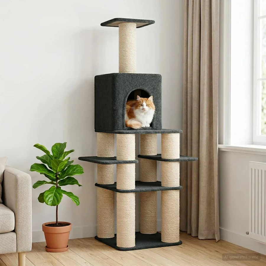 Arbre à chat avec poteaux à griffer en sisal Gris foncé 180 cm