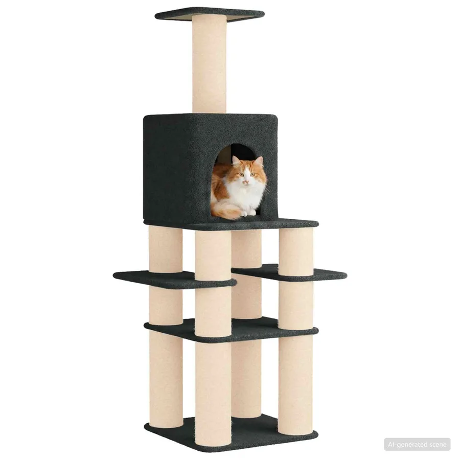 Arbre à chat avec poteaux à griffer en sisal Gris foncé 180 cm - 3