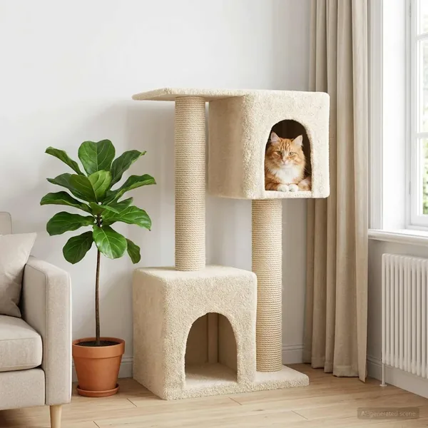 Arbre à chat avec poteaux à griffer en sisal Crème 114 cm