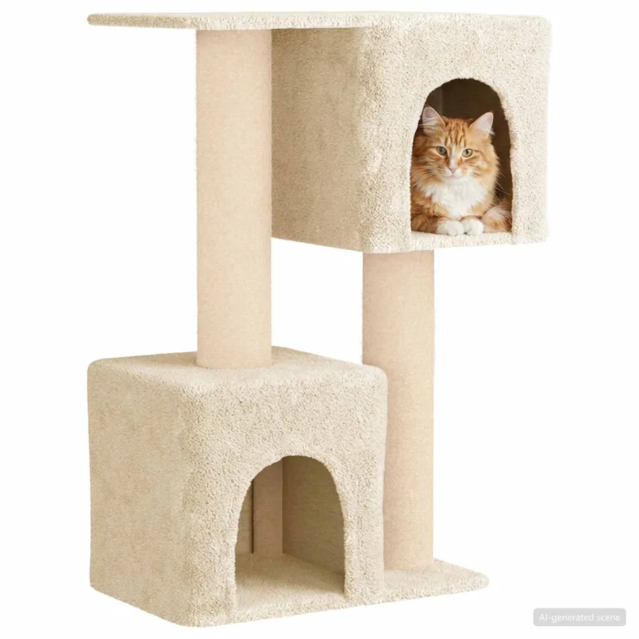 Arbre à chat avec poteaux à griffer en sisal Crème 114 cm - 3