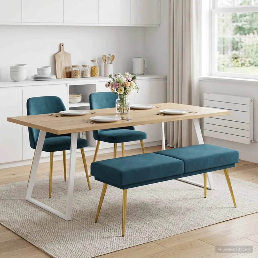 Banc à double couche Bleu 120 x 45 x 46 cm Velours