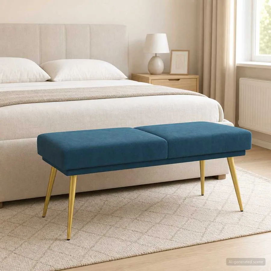 Banc à double couche Bleu 120 x 45 x 46 cm Velours - 3