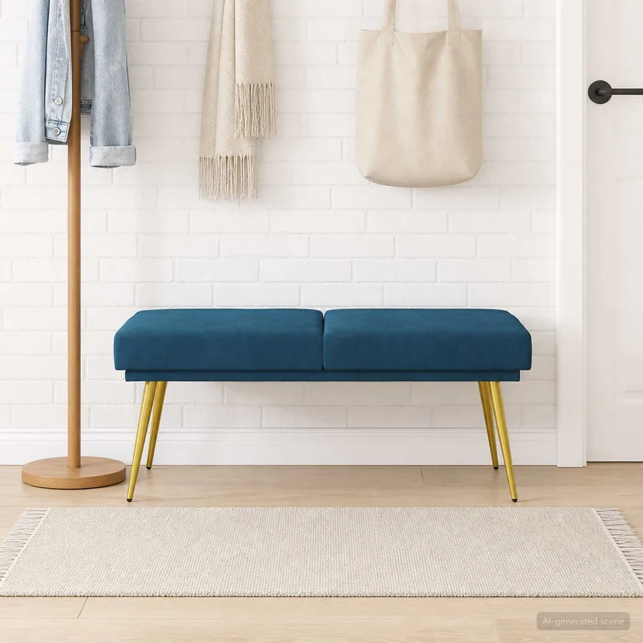 Banc à double couche Bleu 120 x 45 x 46 cm Velours - 4
