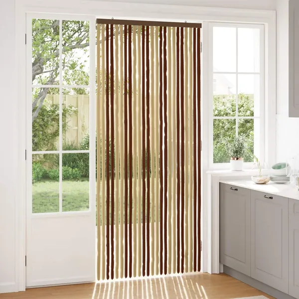 Rideau anti-insectes en chenille Marron et beige 100 x 230 cm