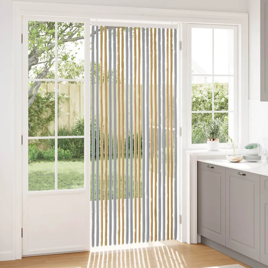 Rideau anti-insectes en chenille Gris et Beige 90 x 220 cm