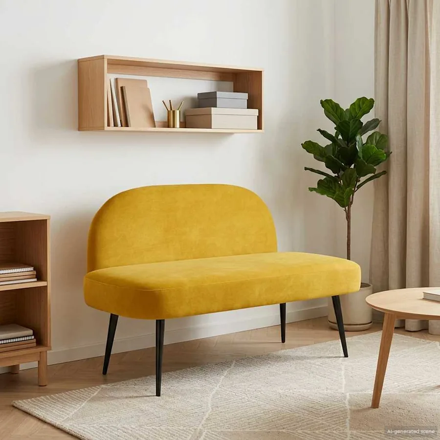 Banc rembourré avec dossier Jaune 110 x 60 x 76 cm Velours