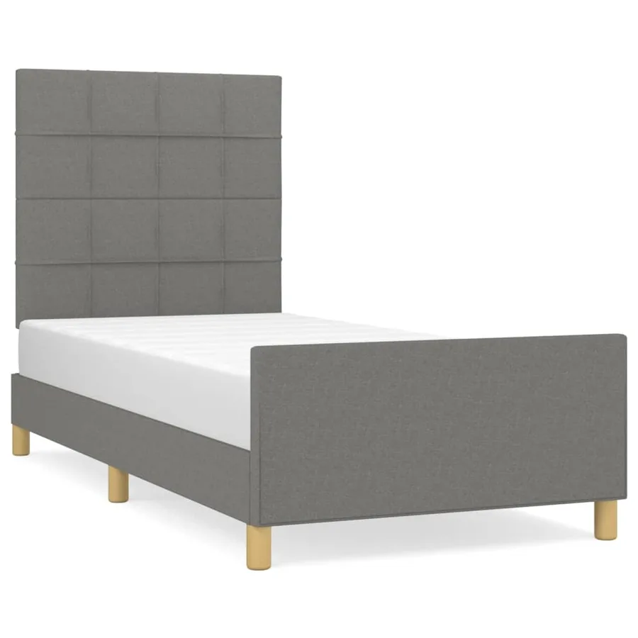 Cadre de lit sans matelas gris foncé 100x200 cm tissu - 2