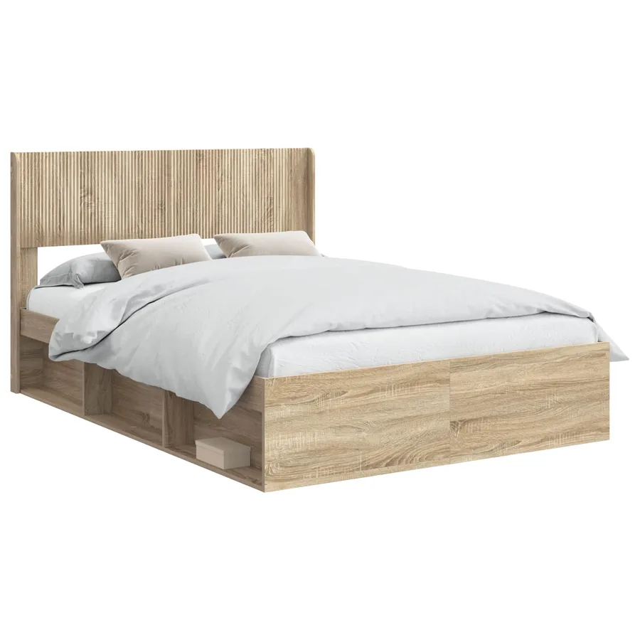 Cadre de lit avec rangement et tête de lit Chêne Sonoma - 2