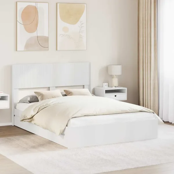 Cadre de lit avec rangement et tête de lit Blanc 140 x 200 cm