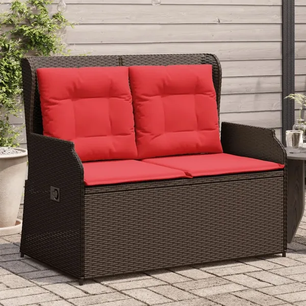 Banc inclinable de jardin avec coussins marron résine tressée