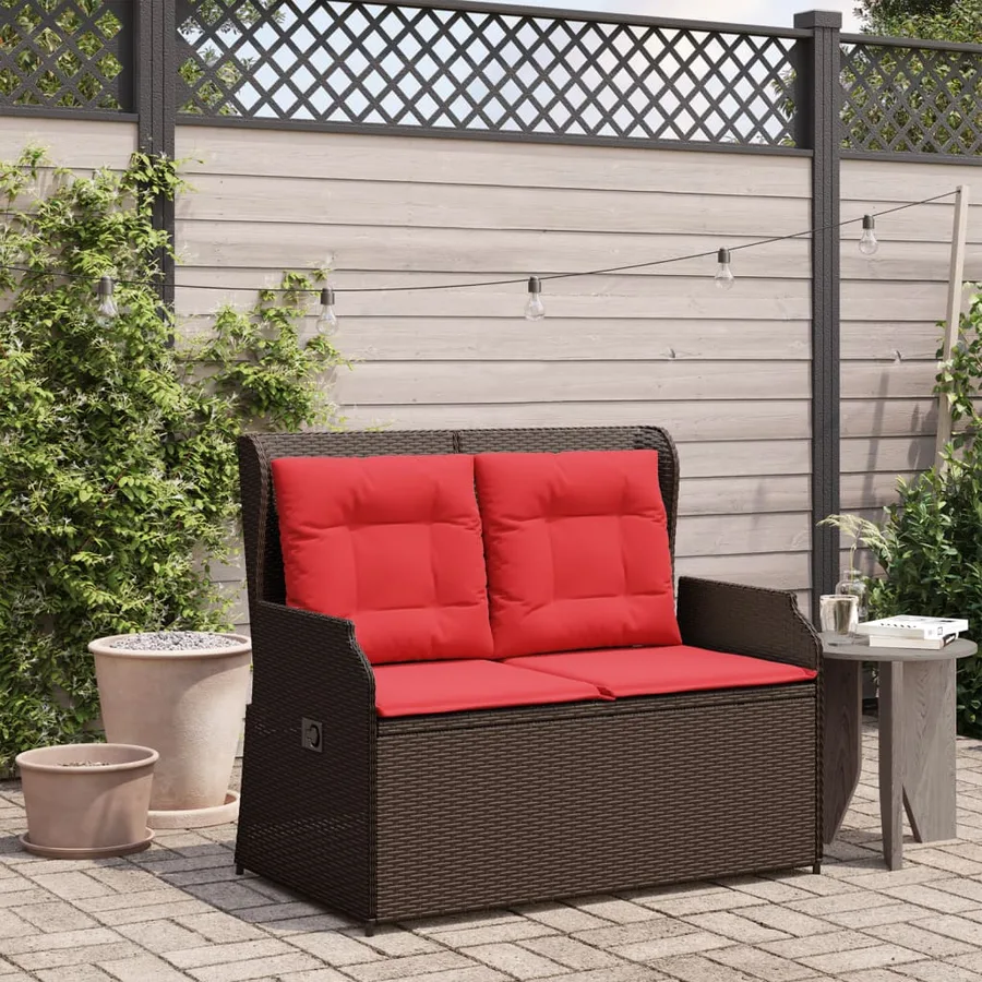 Banc inclinable de jardin avec coussins marron résine tressée - 3