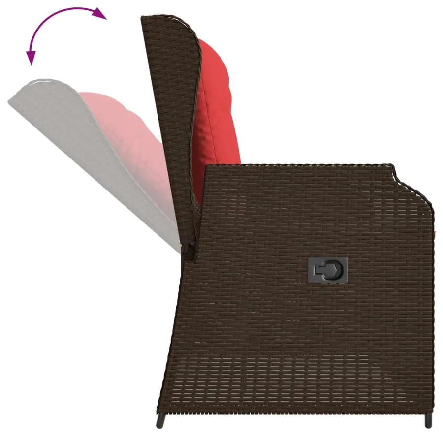 Banc inclinable de jardin avec coussins marron résine tressée - 7
