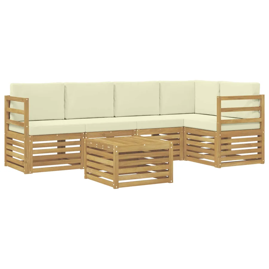 Ensemble de canapé d'angle avec coussin 6 pcs Blanc et crème - 2