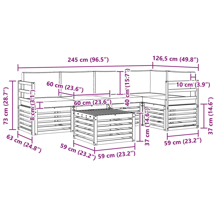 Ensemble de canapé d'angle avec coussin 6 pcs Blanc et crème - 8