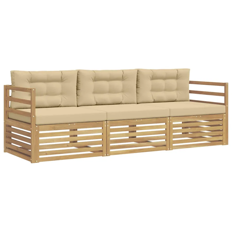 Ensemble de canapés d'extérieur 3 pc Blanc et Beige Polyester - 2