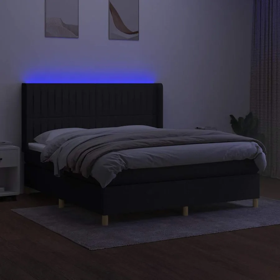 Sommier à lattes de lit matelas et LED Noir 180x200 cm Tissu - 3