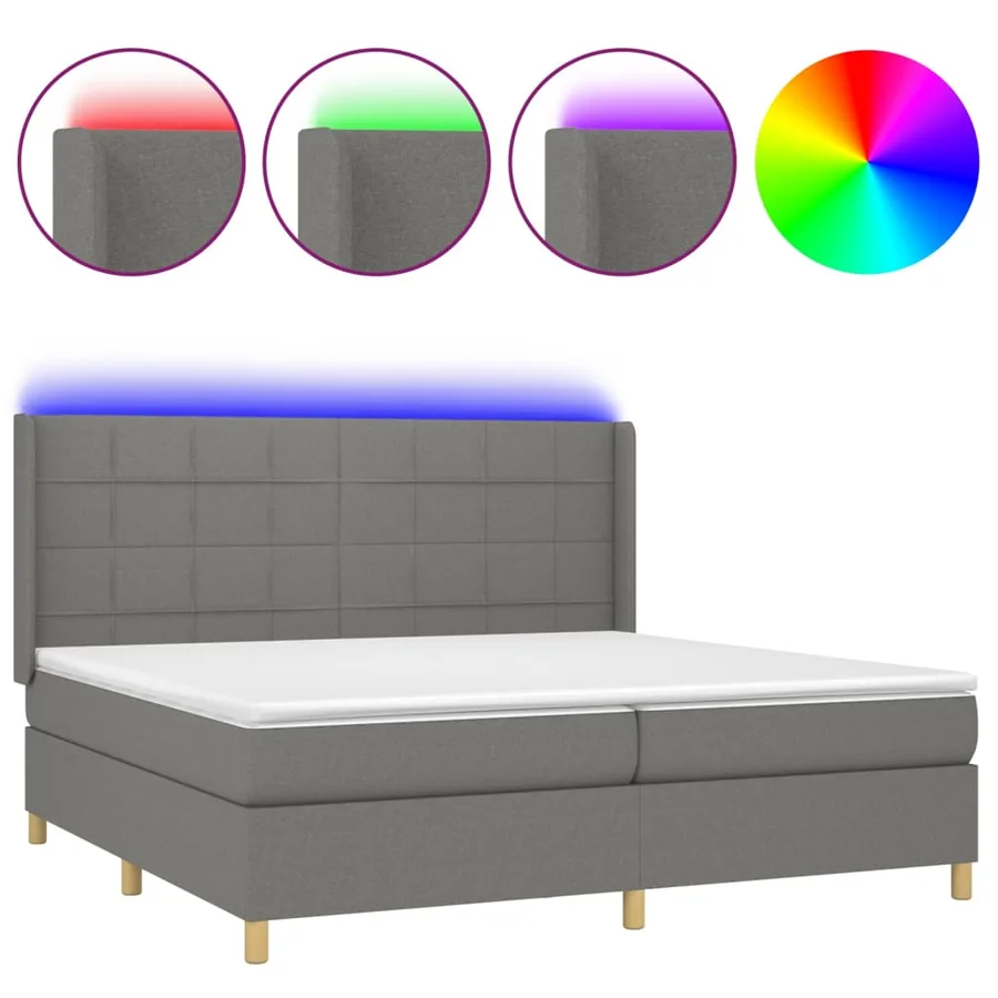 Sommier à lattes de lit matelas LED Gris foncé 200x200 cm Tissu - 2