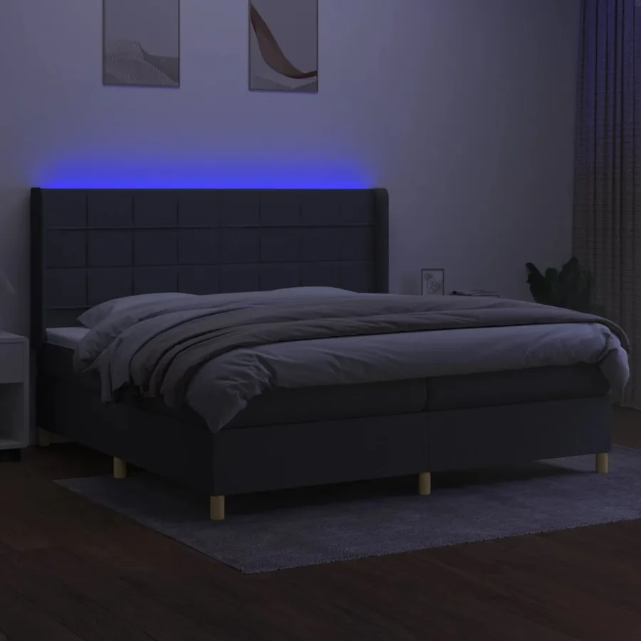 Sommier à lattes de lit matelas LED Gris foncé 200x200 cm Tissu - 3