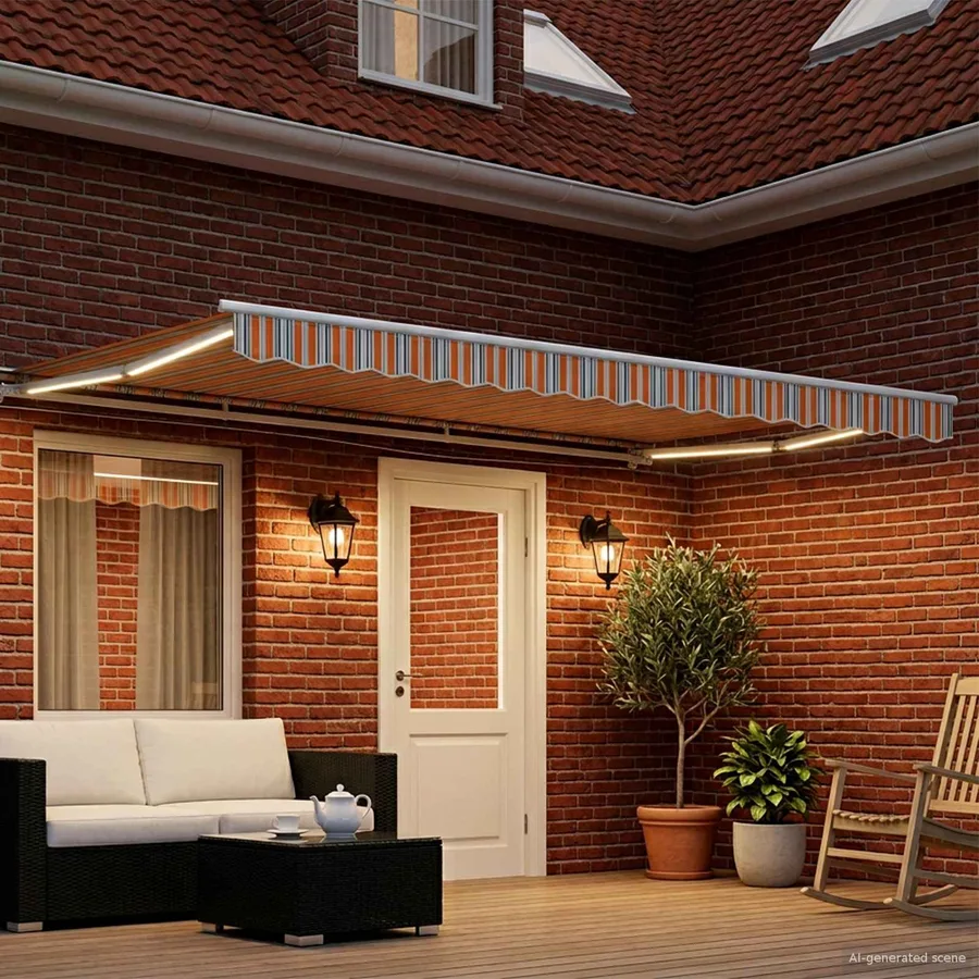 Auvent rétractable électrique Bleu, Orange, Blanc 4,5 × 3,5 m - 3