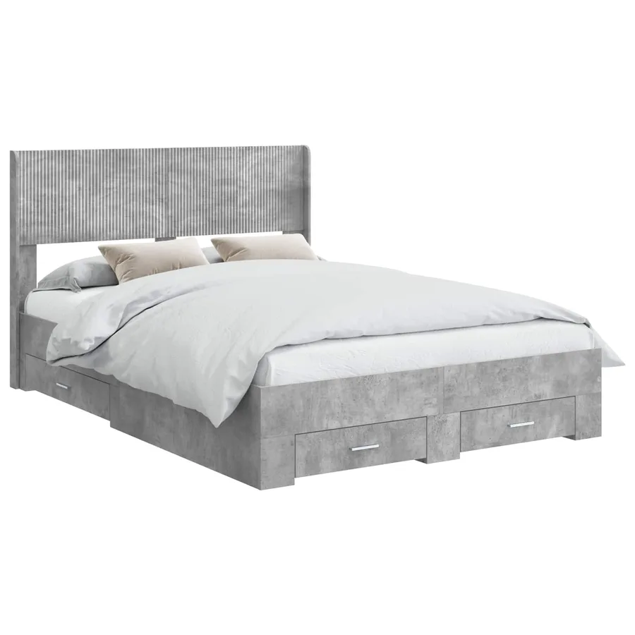 Cadre de lit avec rangement et tête de lit Gris béton - 2