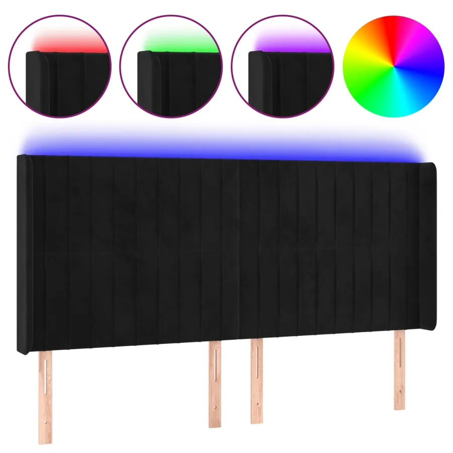 Tête de lit à LED Noir 183x16x118/128 cm Velours - 2