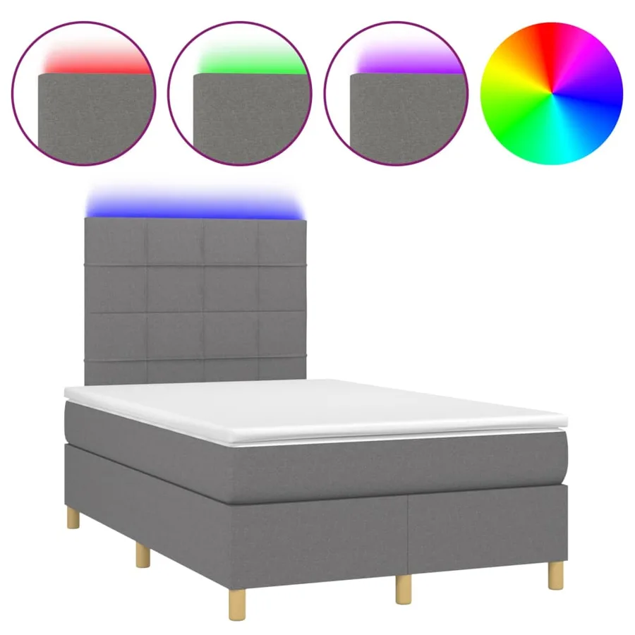 Sommier à lattes de lit et matelas et LED Gris foncé 120x200 cm - 2