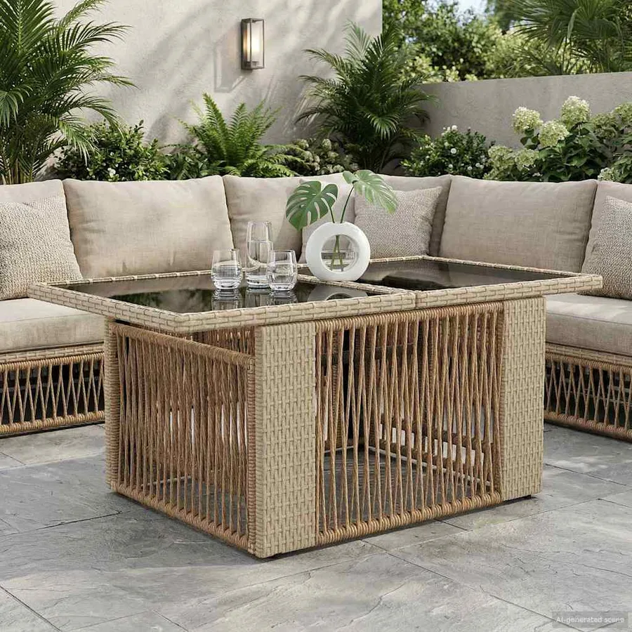 Table de Jardin Beige 100 x 55 x 37 cm Rattan PE et Verre - 3