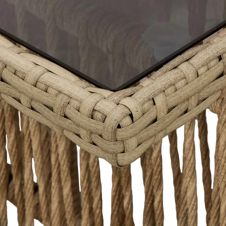 Table de Jardin Beige 100 x 55 x 37 cm Rattan PE et Verre - 7